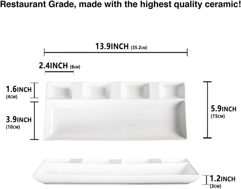 Creativity Home Chip and Dip Serving Set Porcelain Tray Deep Divided Bowl,Set of 2 Divided Platters/Divided Bowls,Lunch&buffet tableware,for Dishwashers,microwaves,ovens safety 13.9 Inch - Image 2